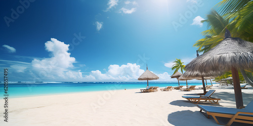 Seaside Serenity: Relaxing Chairs on the Beach Tropical Delight: Enjoying the Beach Chairs Beach Escape: A Tourist's Dream Destination Ai Generated 