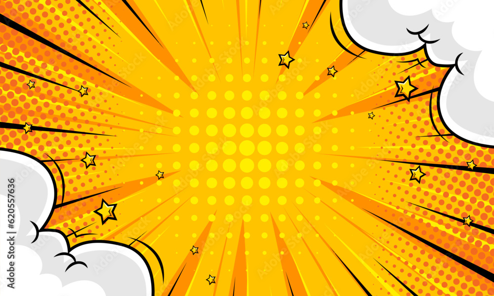 Naklejka premium Yellow comic zoom cartoon template background