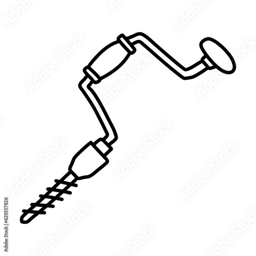 Hand drill icon in sketch style. Woodworking tool vector illustration.