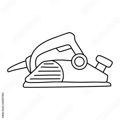 Electric hand planer icon in sketch style. Woodworking tool vector illustration.