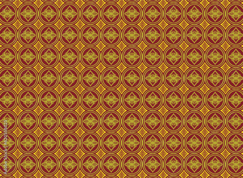 Golden yellow floral thai pattern looks elegant vintage retro retro style vector used in backgrounds, publications, decorations, textiles, clothing, tiles, carpets, illustrations
