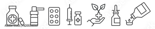 Medicine and medicinal products thin line icons - vector illustration
