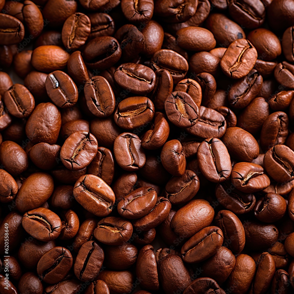 Fototapeta premium Background with roasted coffee beans. AI generation.