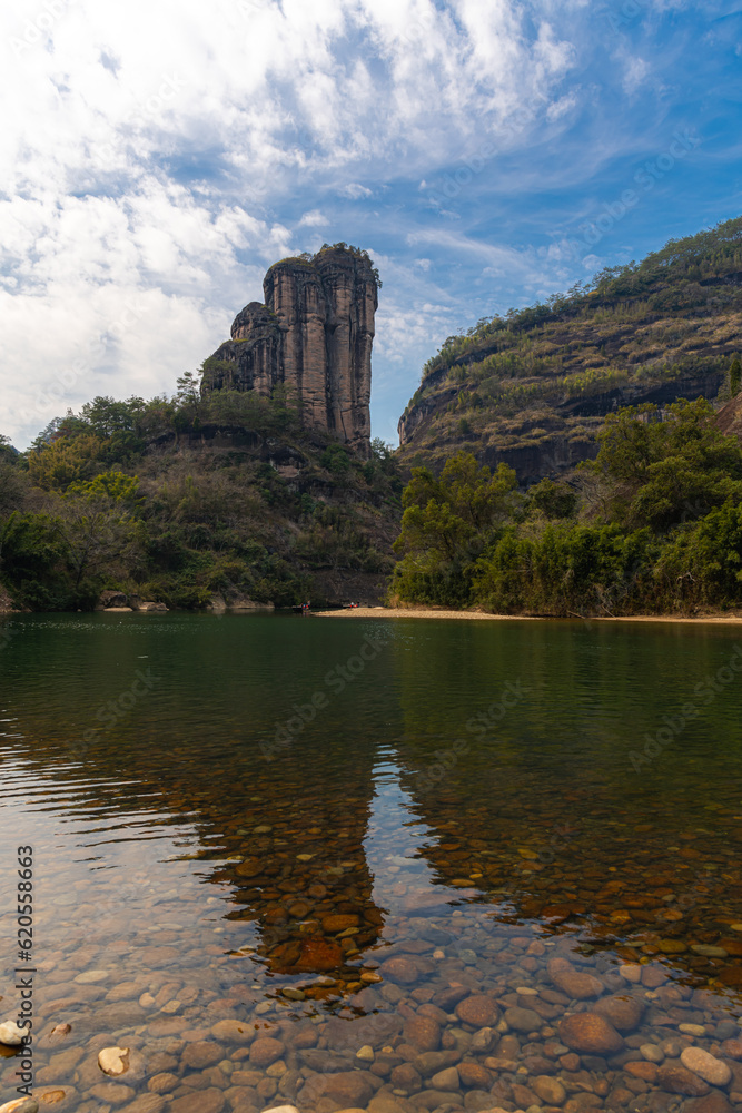 Rock formations lining the nine bend river or Jiuxi in Wuyishan Rock formations lining the nine bend river or Jiuxi in Wuyishan