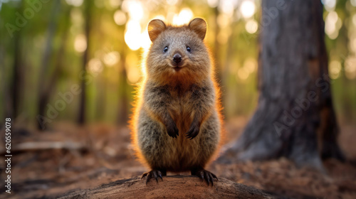 A cheerful quokka, known as the happiest animal, basking in the beauty of nature with a bright smile AI generated