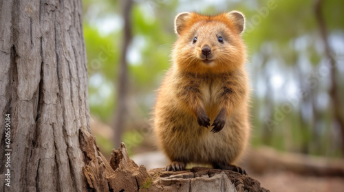 Delightful encounter with a quokka, capturing its irresistible smile as it revels in the tranquil embrace of nature AI generated