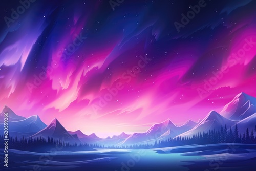 Multicolor Aurora borealis at night over iceland moutain lake, night. Generative Ai.