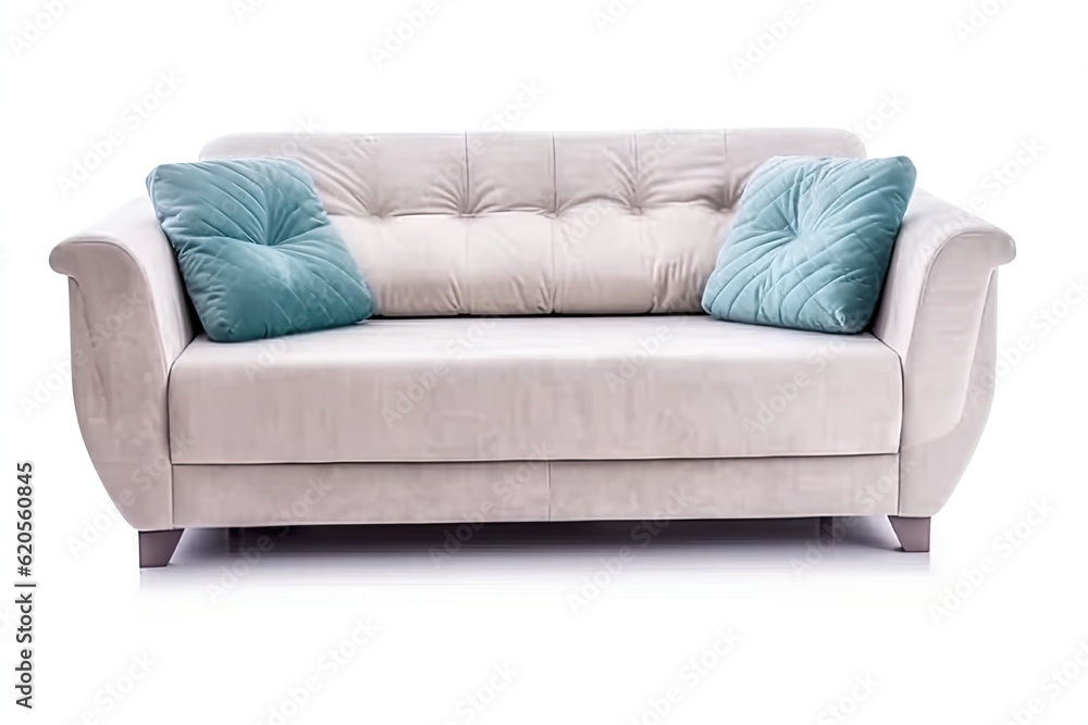 Fototapeta premium Modern Furniture. White Sofa, Chair Isolated on White Background