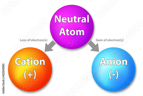 Cuadro en lienzo Cations, anions and neutral atom