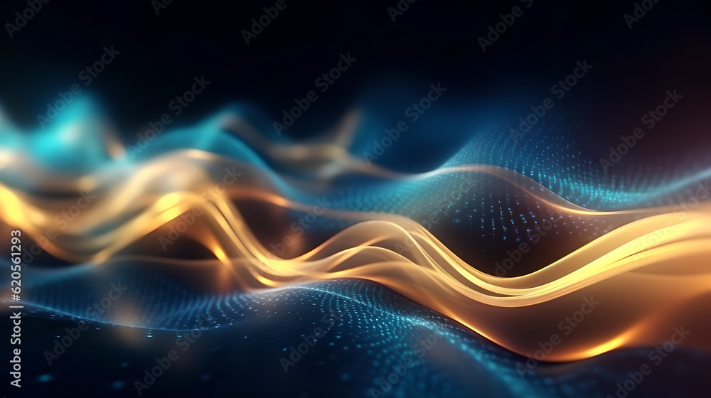 abstract futuristic background with gold and blue glowing neon moving high speed wave lines and bokeh lights. abstract futuristic background with gold and blue glowing neon moving high speed wave lines and bokeh lights.