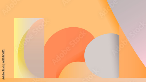 Colorful autumn banner product display cylindrical shape podium geometric poster design empty space.