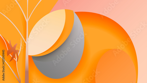 Colorful autumn banner product display cylindrical shape podium geometric poster design empty space.