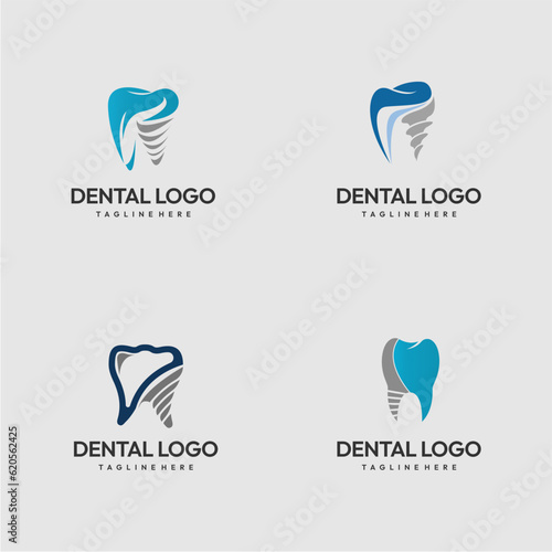 set of dental logo vector icon