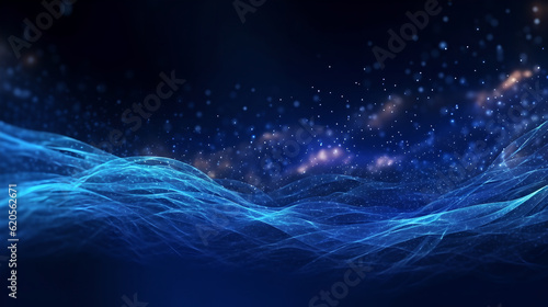 Dark blue futuristic technology lines background. 3d render abstract futuristic background with dark blue glowing neon moving high speed wave Zigzag lines and bokeh lights