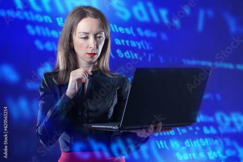 Woman programmer. Girl with...