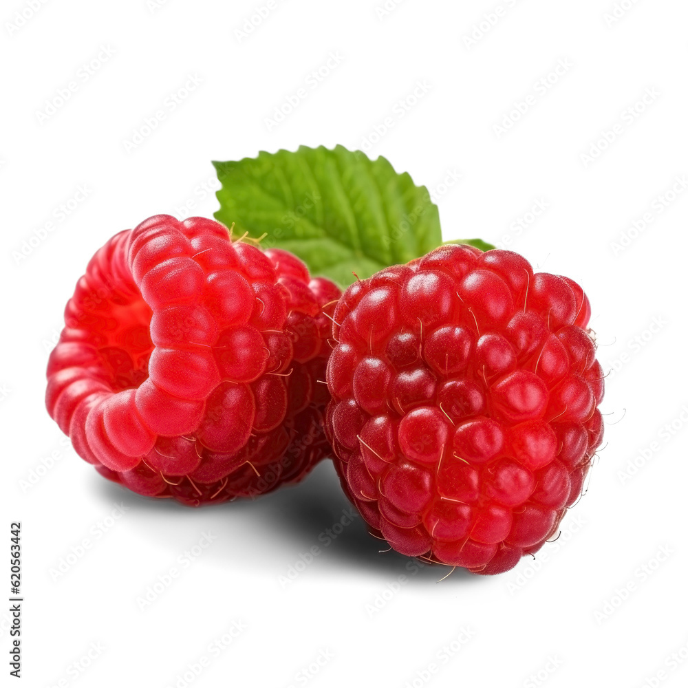 Raspberry with leaf isolated on transparent background Raspberry with leaf isolated on transparent background