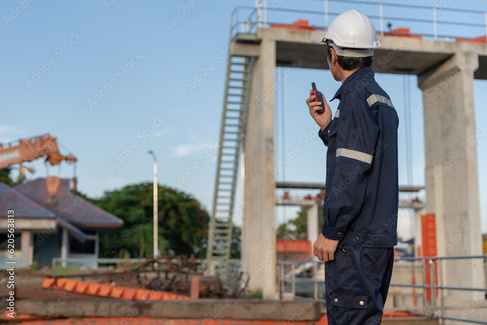 maintenance and inspector. Maintenance engineers are using walky talky to inform the results of inspection of buildings and structures. Irrigation engineers are exploring sluice systems
