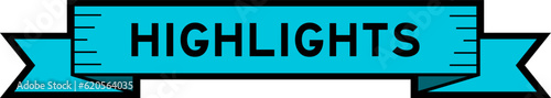 Ribbon label banner with word highlights in blue color on white background
