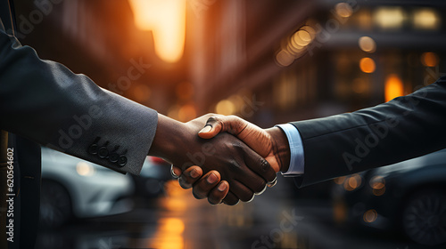 businessmen handshake at office, showroom background