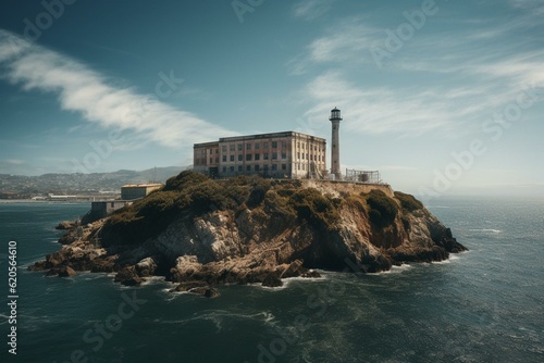 Alcatraz in SF's skyline. Generative AI photo