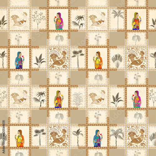 Canvastavla Indian Queen- princess portrait inspired by 16th century India Rajput style of art
