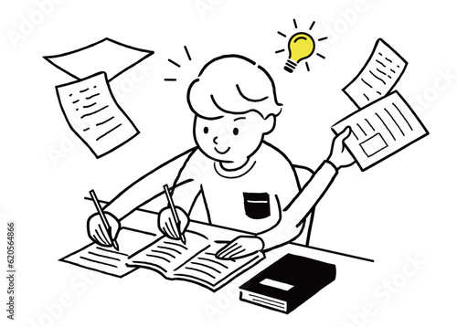 ベクターイラスト素材：勉強がはかどる10代、男子、学生
