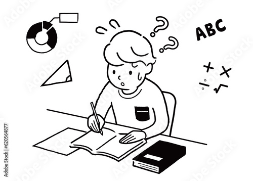 ベクターイラスト素材：勉強が難しい10代、男子、学生

