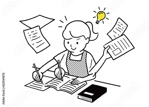ベクターイラスト素材：勉強がはかどる10代、女子、学生
