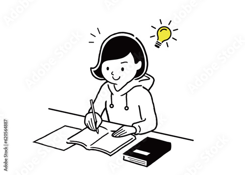 ベクターイラスト素材：勉強する10代、女子、学生
