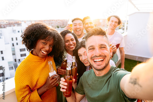 Joyful Gathering: Friends Capturing Carefree Moments of Celebration