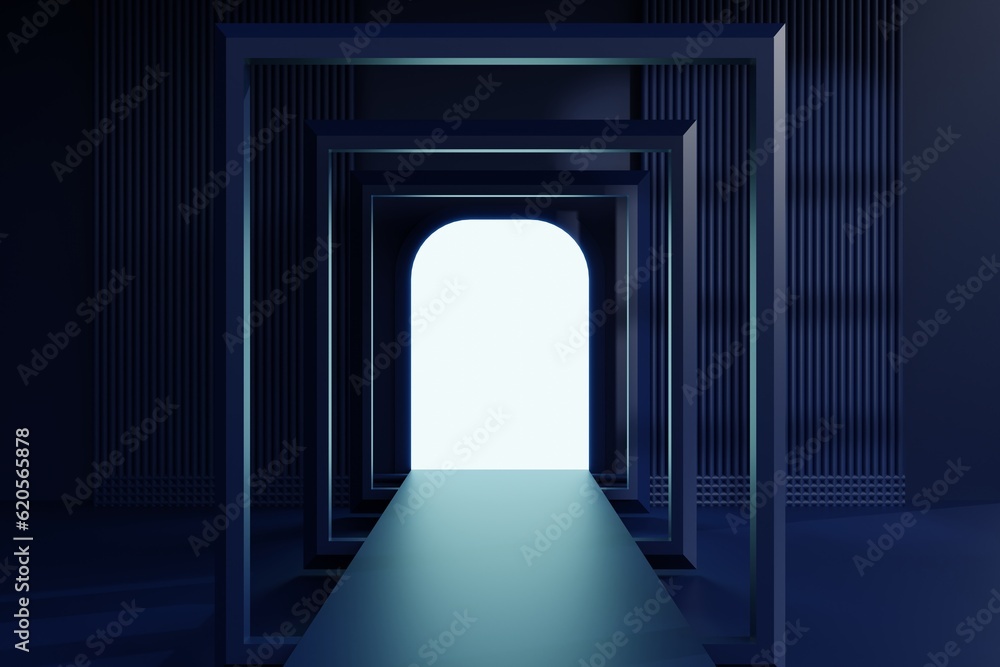 Fototapeta premium Podium in tropical forest for product presentation and green background. 3d rendering