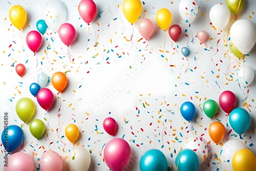 Obraz na płótnie Beautiful happy birthday Background With Balloons, cake with candel and happy bi