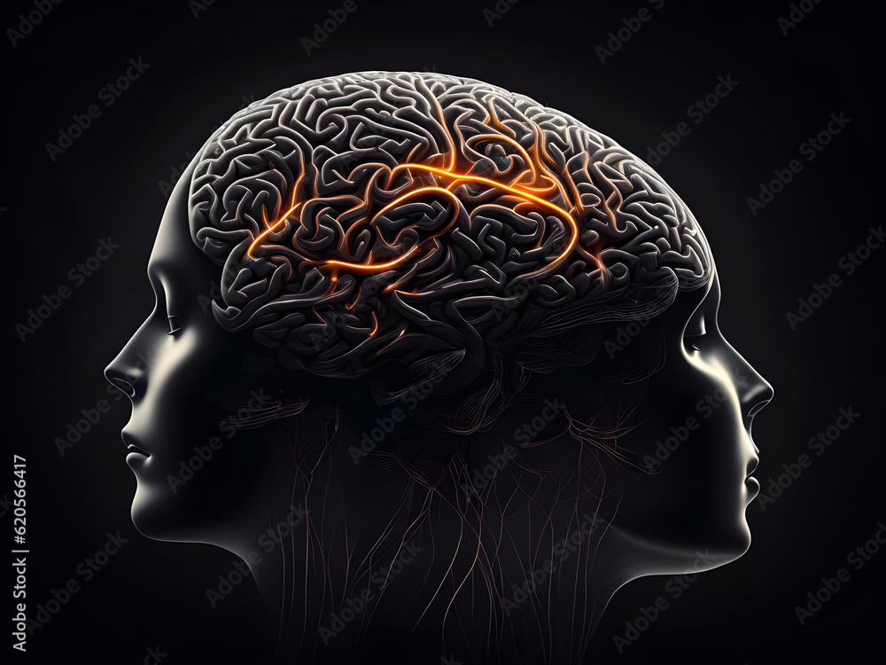 Obraz premium Human brain on mental idea mind Concept. Artificial Digital Brain big Data. Generative AI.