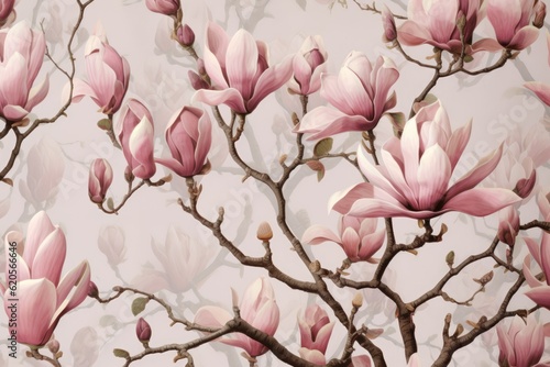 Pink magnolia flowers on pink background  created using generative ai technology
