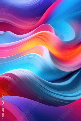 Multi coloured neon waves background, created using generative ai technology