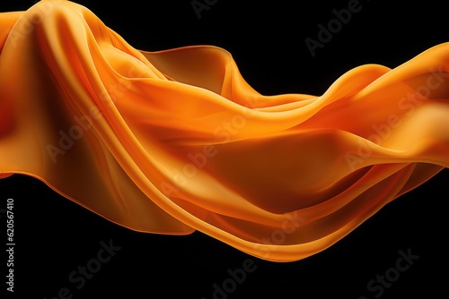 Close up of orange silk material on black background, created using generative ai technology