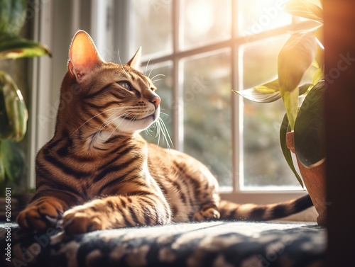Bengal Cat comfortably lounging (Generative AI)