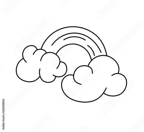 Vector isolated two clouds with rainbow curlicues colorless black and white contour line easy drawing
