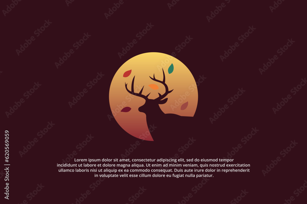 logo deer stag antlers autumn fall leaf silhouette orange sky sunset