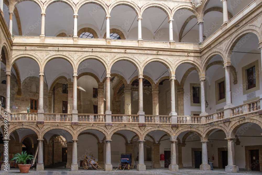 Interior court of the Palazzo dei Normanni in Palermo, Italy