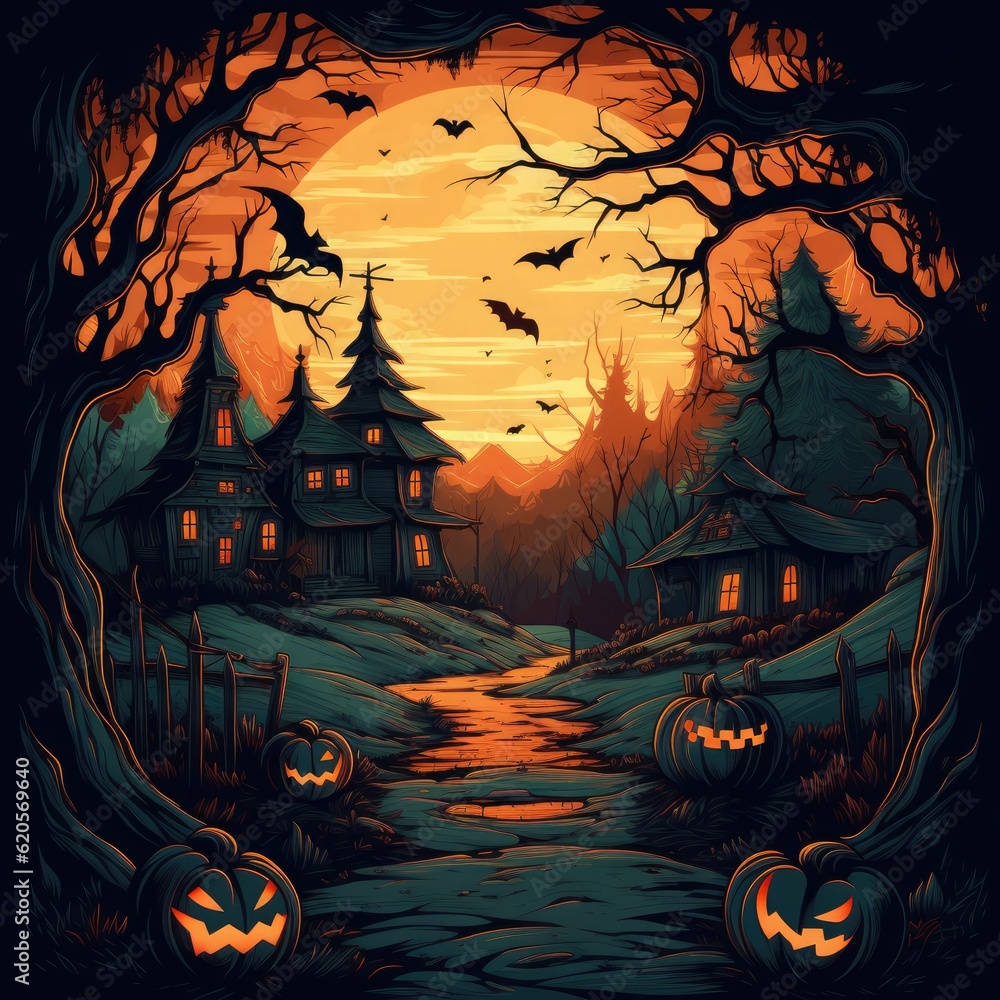 Macabre Halloween-themed wallpaper for your creative project