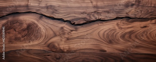 Walnut dark brown wood texture detailed background, panorama. Generative Ai.