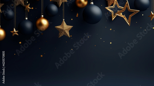 Minimalistic design Merry Christmas and Happy new year. Festive design with decorative elements. Holiday season. Horizontal banner and poster, header for website. photo