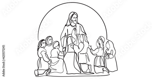 Continuous line drawing of Jesus Christ vector illustration Bible words