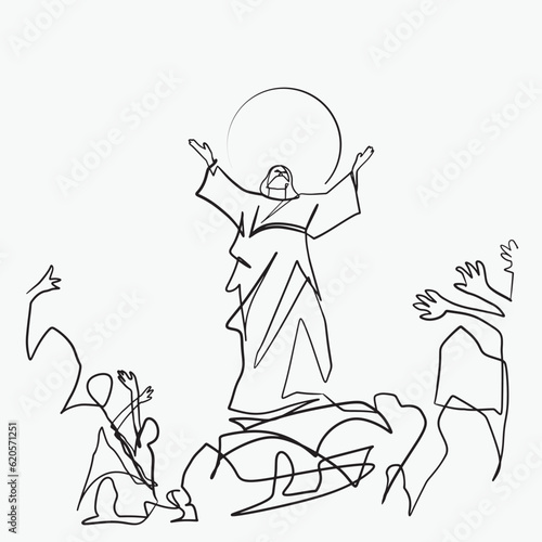 Continuous line drawing of Jesus Christ vector illustration Bible words
