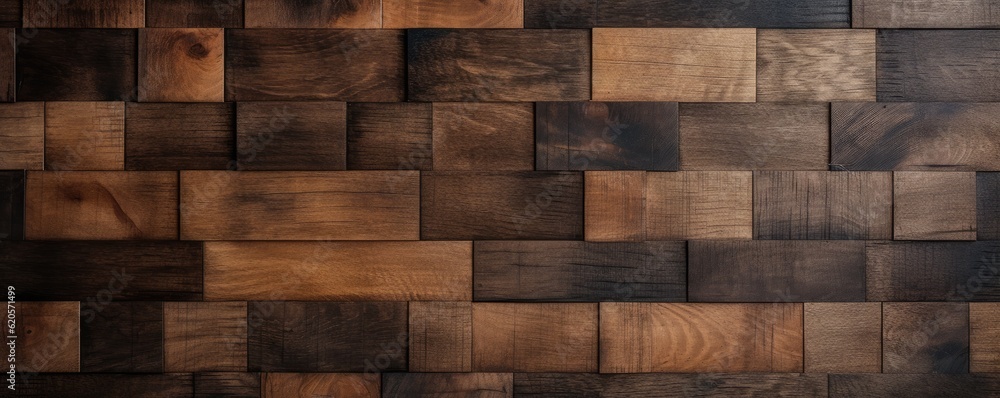 The wooden panel with dark pattern, hardwood floor texture panorama. Generative Ai. The wooden panel with dark pattern, hardwood floor texture panorama. Generative Ai.