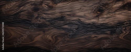 Walnut black wood texture detailed background, panorama. Generative Ai.