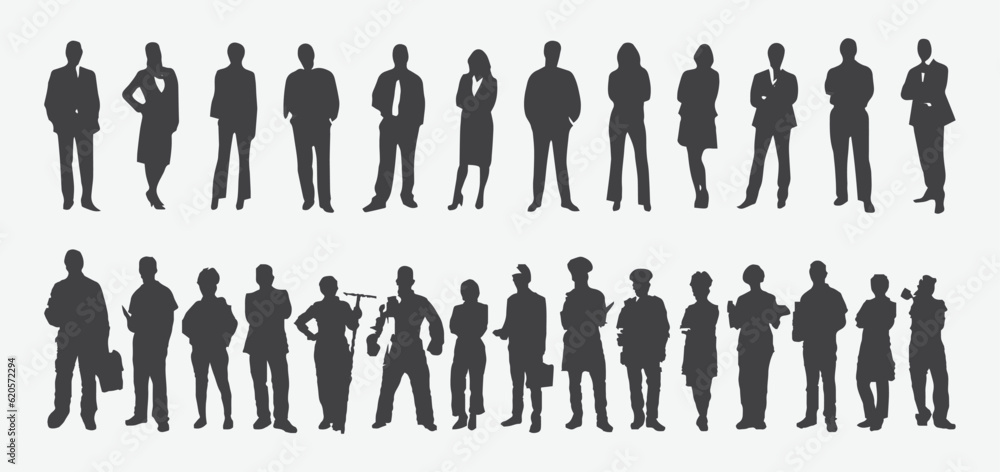Silhouettes of Professional Businessmen and Workers, Empowering Success and Collaboration