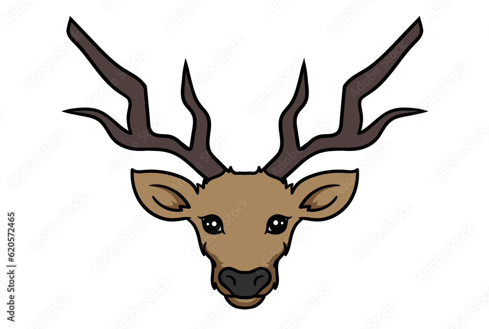 Naklejka premium Deer animal head cartoon wildlife face character art