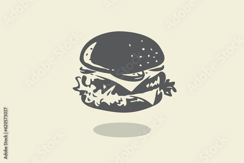 Double cheeseburger silhouette illustration on isolated background
